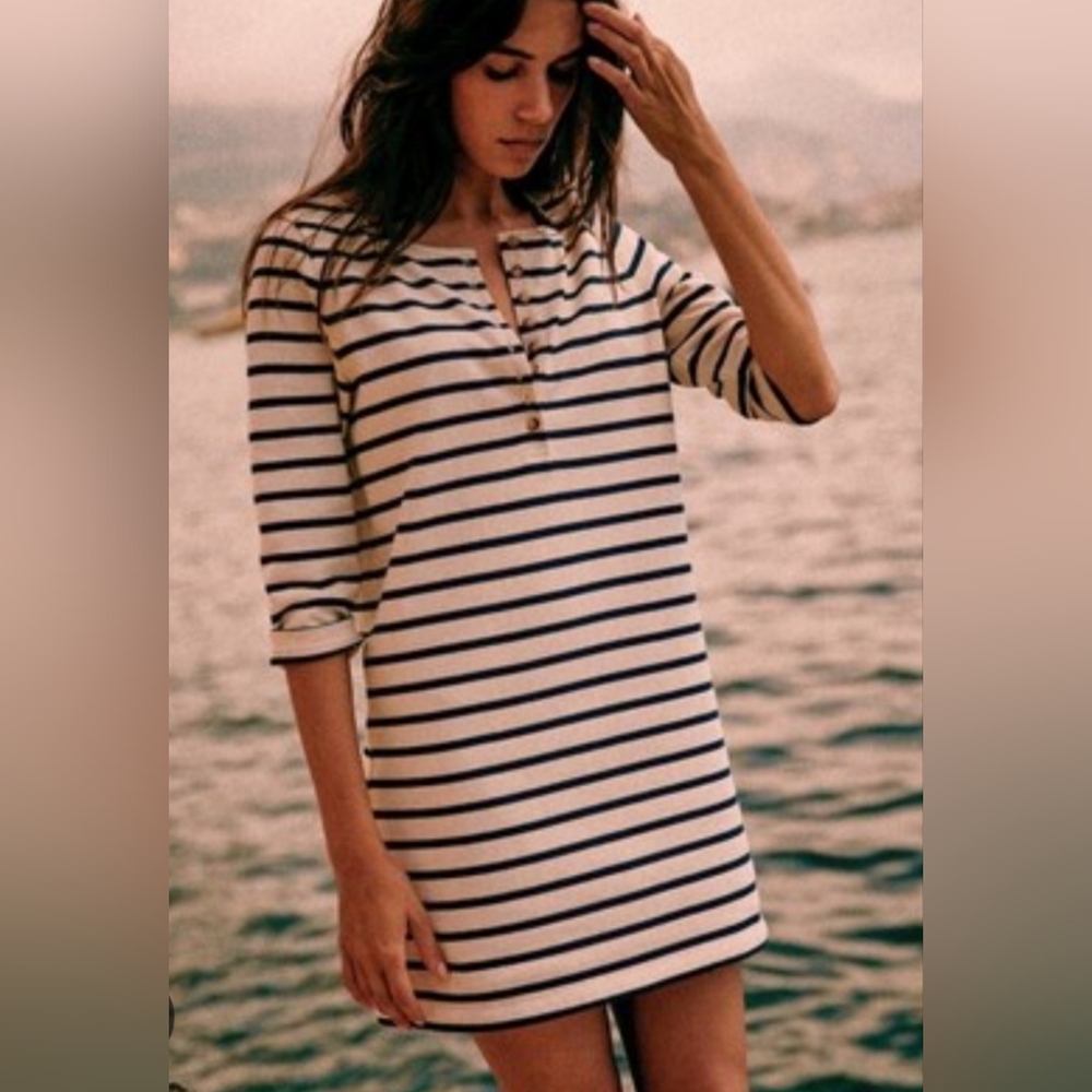 Sezane Navy and White Striped Dress Coverup